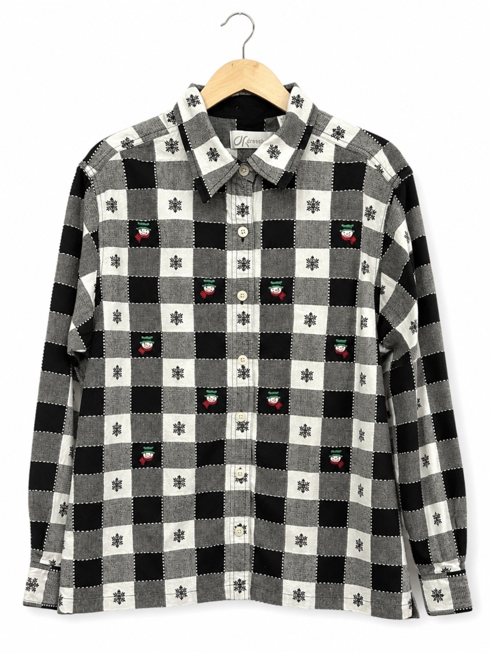 VTG 90’s Dressbarn patchwork Christmas snowman snowflake button down shirt 1X